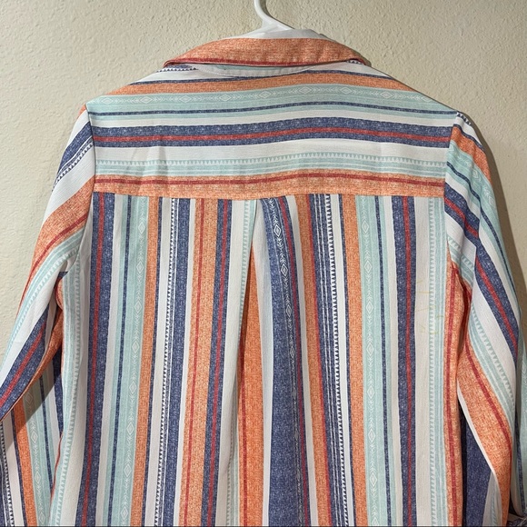 Striped Tribal Aztec Multicolor Button Shirt Blouse - Picture 6 of 8
